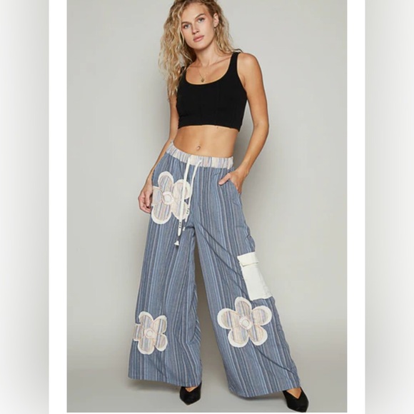 POL Woven Lightweight Pant Elastic Drawstring Waist Wide Leg Pants Pockets Med - Picture 13 of 13